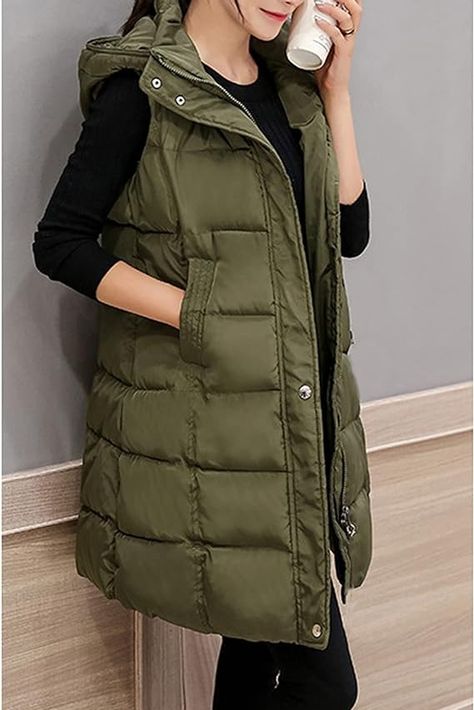 Tanming Women's Oversized Long Puffer Vest Cotton Sleeveless Jacket Removable Hood Pockets Winter Accessory. FOLLOW ME FOR MOORE CHOICES LIKE THIS. #ad Women's Clothing, Long Puffer Vest, Long Puffer, Puffy Jacket, Sleeveless Jacket, Puffer Vest, Winter Accessories, Follow Me, Puffer