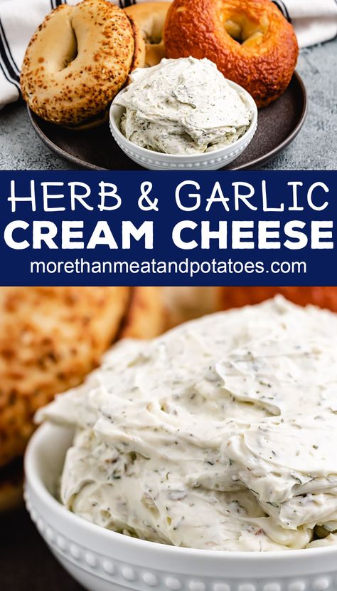 Bagel Spread Recipes, Herb Cream Cheese Recipe, Garlic And Herb Cream Cheese, Garlic Cream Cheese, Herb Cream Cheese, Cream Cheese Spread Recipes, Bagel Spread, Cheese Spread Recipes, Flavored Cream Cheeses