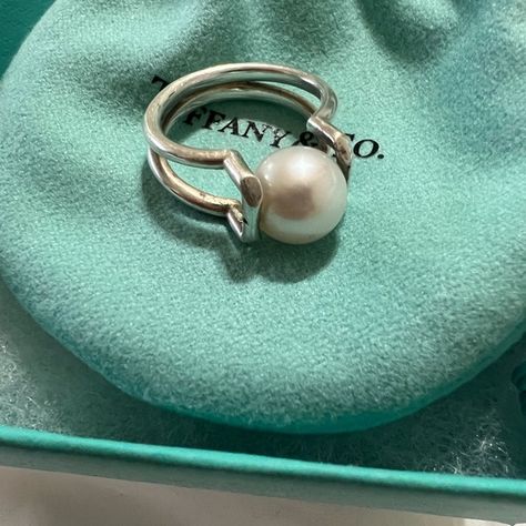 Tiffany’s sterling silver and pearl ring. Size 6 Tiffany Pearl Ring, Tiffany And Co Pearl Ring, Tiffany And Co Pearl, Tiffany Pearls, Tiffany Co Jewelry, Tiffany And Co, Wedding Mood Board, Wedding Mood, Pearl Ring