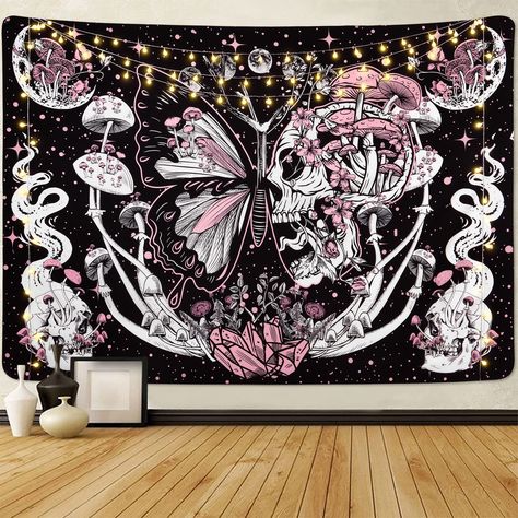 PRICES MAY VARY. PREMIUM MATERIAL:This skull tapestry is made of high quality polyester fabric, which is skin-friendly, soft, lightweight, durable and fadeless. INDIVIDUAL DESIGN: This hippie mushroom tapestry adopts advanced HD printing technology. Bright colors, bright lines will add a more lasting and harmonious decoration to your room. APPLICABLE SIZE: We offer 4 sizes for you to choose for different usage scenarios: 51.2" x 59.1"; 59.1" x 59.1"; 59.1" x 82.7"; 70.9" x 92.5". EASY USE & CARE Butterfly Tapestry, Skull Tapestry, Trippy Tapestry, Aesthetic Bedroom Decor, Star Tapestry, Pink Mushroom, Moon Tapestry, Hippie Tapestry, Estilo Hippie