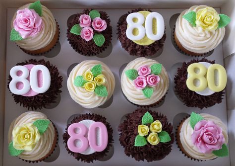 80th Cupcakes 80th Cupcake Ideas, 80th Birthday Cupcakes For Grandma, 80th Cupcakes, 70 Birthday, 80 Birthday Cake, 80th Birthday Party, Fondant Icing, Cupcake Ideas, 80th Birthday