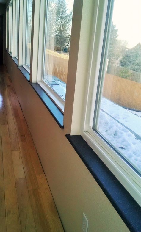 Custom CORIAN or HI-MACS Window Sills Black Window Sills Interior, Black Window Sills, Interior Window Sill, Aesthetic Window, Contemporary Windows, Windows Surface, Black Window, Window Ledge, Window Sills