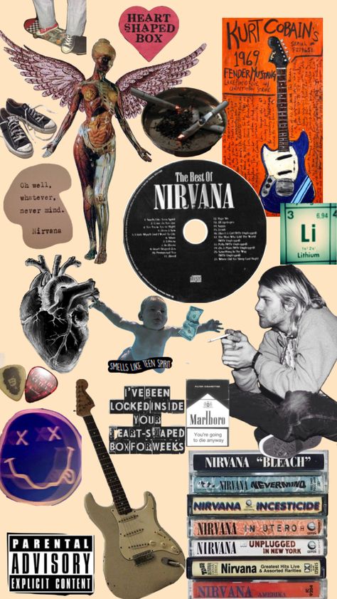 #nirvana #grunge #kurtcobain #rock Nirvana Receipt, Nirvana Stickers Printable, Nirvana Moodboard, Nirvana Phone Case, Grunge Scrapbook, Grunge Collage, Nirvana Design, Nirvana Wallpaper, Nirvana Nevermind