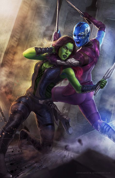 Gamora vs Nebula , denni andria on ArtStation at https://www.artstation.com/artwork/X8RyD Nova Marvel, Gamora And Nebula, Nebula Marvel, Gamora Marvel, Nebulas, Marvel Vs Dc, Marvel Comic Universe, Marvel Comics Art, Marvel Girls