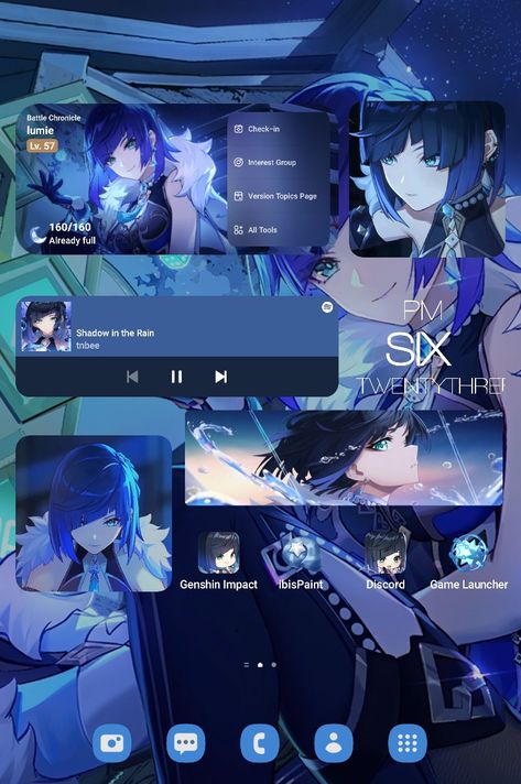 Andriod Layout Homescreen, Genshin Layout, Genshin Homescreen, Yelan Genshin, Layout Homescreen, Homescreen Idea, Phone Lockscreen, Anime Printables, Phone Ideas