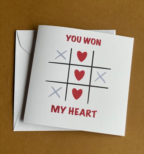 Excited to share this item from my #etsy shop: You won my heart card | valentines day cards | valentines day noughts and crosses card | greeting cards | simple cards 5x5 | hearts card #simplecardsforher #simplecards #simplecardsforhim #handmadecards #greetingcards #handmadevalentines #valentinesday #cardsforvalentines #5x5valentinescards Greeting Cards Simple, Valentine Cards For Boyfriend, Easy Valentine Cards, Diy Cards For Boyfriend, Friend Valentine Card, Cards Valentines Day, Cute Valentines Day Cards, Valentines Day Cards Diy, Noughts And Crosses