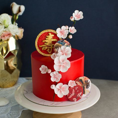 Asian Themed Cake, Asian Cakes Birthday, Chinese Wedding Cake Ideas, Mulan Cake Birthday, Hibachi Birthday Cake, Chinese Cake Design Birthdays, Chinese Theme Cake, Asian Cake Decoration, Chinese New Year Cake Ideas