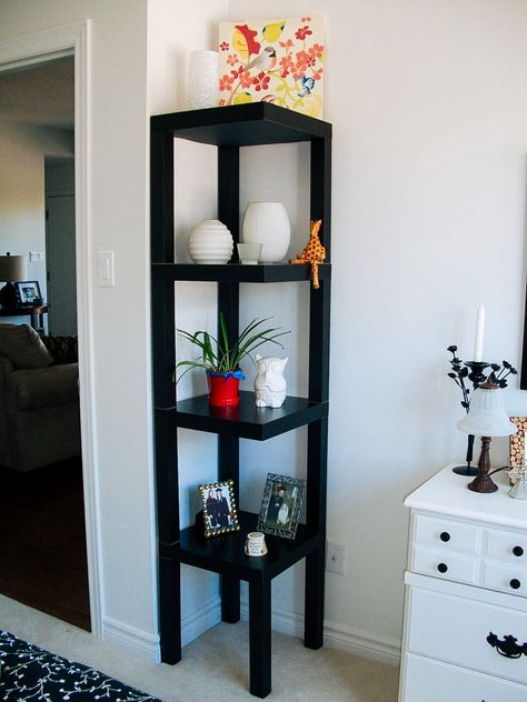 4 LACK tables, brackets,       15 Genius IKEA Hacks To Turn Your Bathroom Into A Palace Diy Corner Shelf, Corner Shelf Ideas, Corner Shelf Design, Lack Table, Ikea Lack Table, Corner Bathroom, Corner Ideas, Kabinet Dapur, Ikea Lack