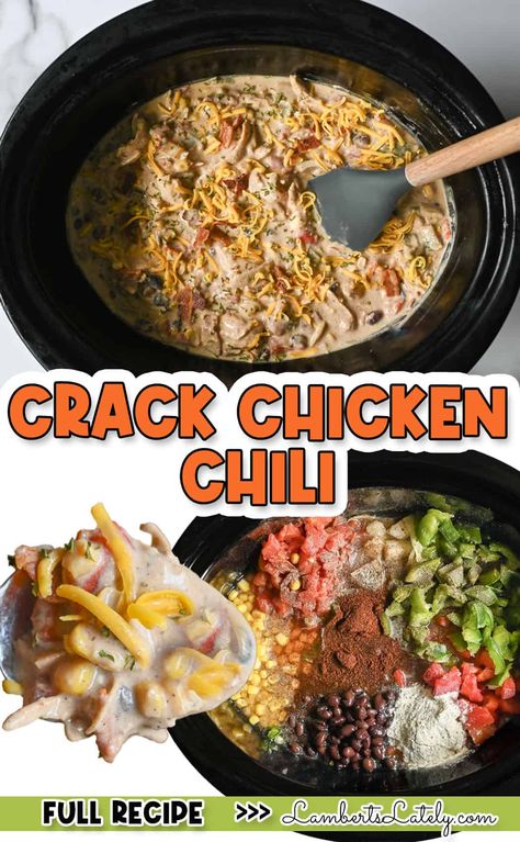 This Crack Chicken Chili has the irresistible flavors of bacon, cheddar, and ranch in a rich, creamy chicken soup. Make it in the Crock Pot, Instant Pot, or on the stovetop! Chili With Bacon, Chicken Soup Crockpot, Creamy Chicken Soup, Soup Crocks, Pot Ideas, Chicken Bacon Ranch, Crock Pot Soup, Insta Pot, Bacon Cheddar