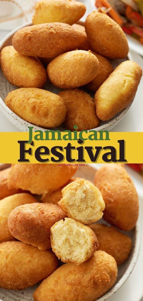 Jamaican Festival Recipe, Jamaican Snacks, Jamaican Festival, Festival Recipe, Jamaica Food, Carribean Food, Jamaican Cuisine, Sweet Dumplings, Jamaican Dishes