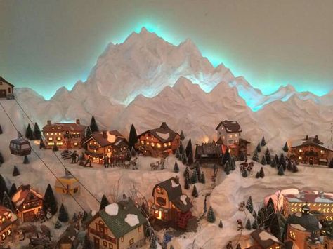 Beautiful lighting Diy Christmas Village Display Platform, Diy Halloween Village, Christmas Village Display Platform, Village Display Platform, Christmas Village Display Ideas, Village Display Ideas, Christmas Tree Village Display, Diy Christmas Village Displays, Xmas Village