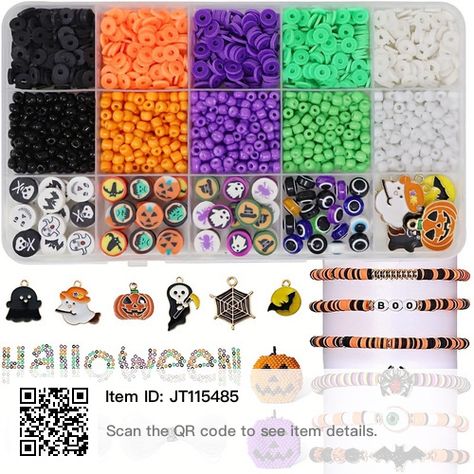 Halloween Jewelry Diy, Polymer Clay Beads Diy, Diy Bracelet Making, Halloween Polymer Clay, Halloween Beaded Jewelry, Halloween Craft Kits, Beads Halloween, Diy Bracelets How To Make, Uhyggelig Halloween