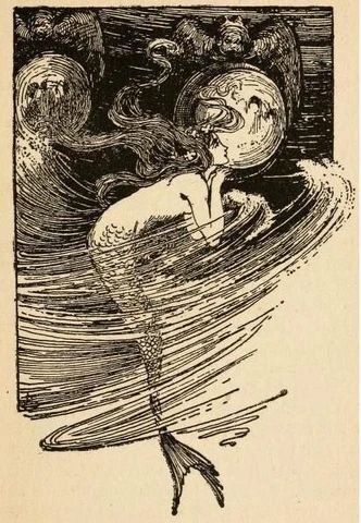 The rich cultural history of mermaid lore built by generations of oral tradition has given rise to many literary mentions of mermaids. Among the most famous mermaids of literature are the sirens that tempt Odysseus and his crew in Homer’s Odyssey. These enchanting creatures sought to lure sailors to their deaths using their beautiful voices. The unsuspecting sailors, driven insane by the beauty of the unearthly music, were compelled to follow the sirens beneath the waves where they would drown. Medusa Vintage Illustration, Helen Stratton, Hans Andersen, 동화 삽화, Mermaid Swimming, Mermaids And Mermen, Vintage Mermaid, Arte Inspo, Fairytale Art