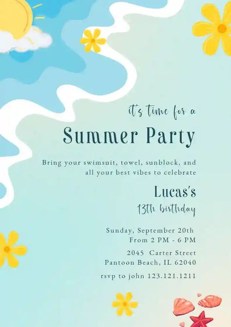 Summer On The Beach, Summer Birthday Invitations, Kids Birthday Invitation, Online Invitation, Moana Birthday Party, Invitation Maker, Moana Birthday, Summer Birthday, Birthday Invitations Kids