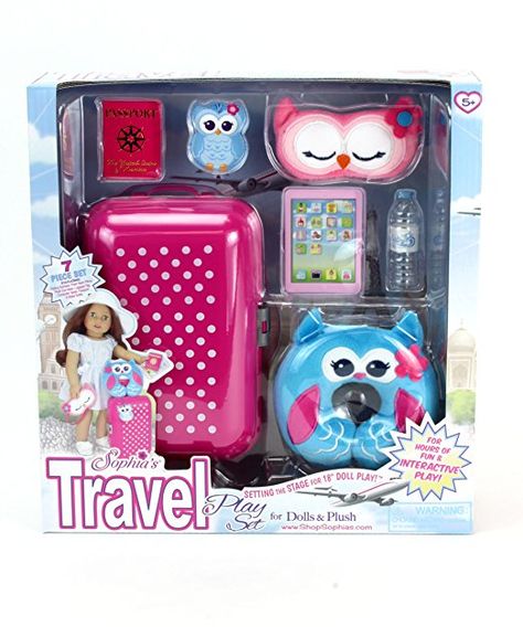 Amazon.com: Doll Travel Play Set by Sophia's 7 Piece Doll Accessory Luggage Set for your Favorite American Doll, Complete Doll Suitcase Travel Accessory Set: Toys & Games My Life Doll Stuff, Doll Suitcase, American Girl Doll Room, American Girl Doll Sets, Owl Face, American Girl Doll House, Baby Doll Nursery, American Girl Doll Furniture, American Girl Accessories