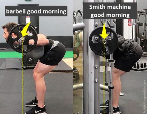 Smith Machine Good Morning vs Barbell Good Morning Good Morning On Smith Machine, Good Morning Smith Machine, Good Mornings Exercise Smith Machine, Smith Machine Good Morning, Good Morning Gym, Exercise Posture, Good Morning Exercise, Barbell Good Morning, 5 Day Workout Split