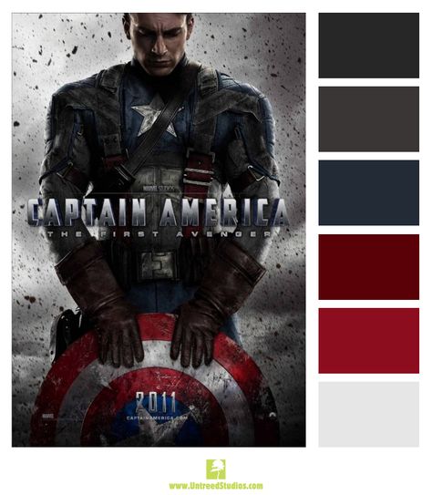 Color palette based on the movie poster for "Captain America" Captain America Color Palette, Superhero Color Palette, Marvel Color Palette, Disney House, Avengers Coloring, Marvel Collection, Garage Floor Paint, Marvel Coloring, Website Color Palette