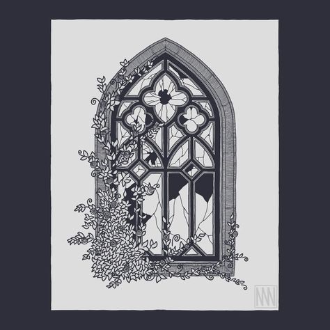 derelict . . . #derelict #abandoned #rosedrawing #climbingroses #crosshatch #blackandwhitedrawing #wormwoodartclub #masennicholsart Castle Window Tattoo, Stain Glass Window Tattoo, Cathedral Tattoo, Door Tattoo, Moth Tattoos, Window Tattoo, Window Illustration, Moth Tattoo, Punk Princess