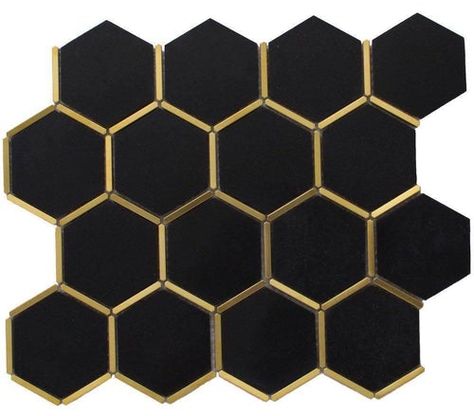 Cedar Kitchen, Black Gold Kitchen, Backsplash Options, Salon Concepts, Hexagonal Tiles, Recycled Tile, Hexagon Mosaic Tile, Black Tile, Flooring Trends