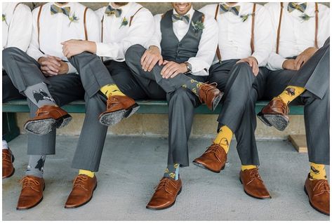 Yellow Groomsmen Attire, Yellow Groomsmen, Fake Ppl, Yellow Socks, Southern Indiana, Mens Fashion Wedding, July Wedding, Indiana Wedding, Groomsmen Attire