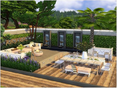 lotsbymanal's White Yard Outdoor Patio Ideas Sims 4, Sims 4 Houses Backyard, Sims 4 Backyard Ideas No Cc, Sims 4 Cc Yard Decor, Sims 4 Cc Furniture Backyard, Backyard Sims 4 Ideas, Sims4 Backyard Ideas, Sims Yard Ideas, Sims Outdoor Ideas