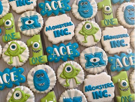 Monsters Inc Birthday Cookies, Monsters University Cookies, Monsters Inc Cookies Decorated, Monsters Inc Second Birthday, Monsters Inc First Birthday, Monsters Inc Cookies, Monsters Inc Cupcakes, Monster Inc Cakes, Cookies Monster