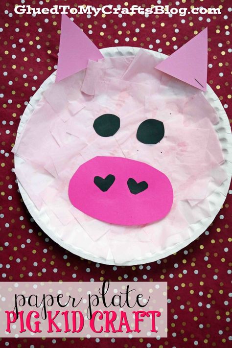 Tissue Paper & Paper Plate Pig - Kid Craft Idea Letter P Crafts, Farm Theme Preschool, Farm Animal Crafts, Pig Crafts, Farm Crafts, Animal Crafts For Kids, Kid Craft, Daycare Crafts, Paper Plate Crafts