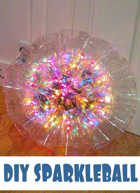 Plastic Cup Ball Light, Christmas Cup Light Ball, Lighted Christmas Balls Diy, Plastic Cup Light Ball Diy, Plastic Cup Light Ball, Light Balls Christmas Plastic Cups, Sparkle Balls Out Of Plastic Cups, Christmas Light Balls Outside Diy, How To Make Christmas Light Balls