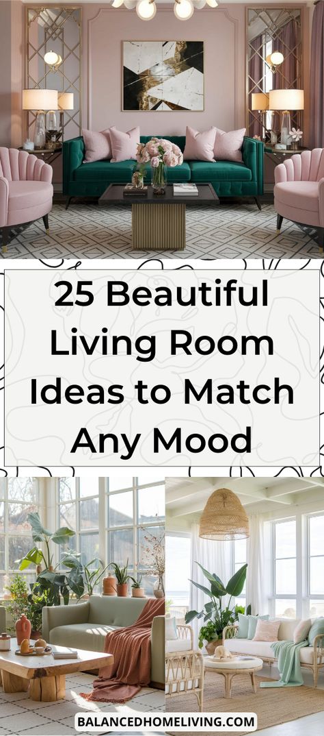 25 Beautiful Living Room Ideas to Match Any Mood Cozy Glam Living Room Decor, Glam Boho Living Room, Cozy Glam Living Room, Boho Glam Living Room, Pretty Living Room Ideas, Beautiful Living Room Ideas, Feminine Living Room, Pretty Living Room, Glam Living Room Decor