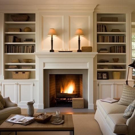 Bookshelves Fireplace, Shelves Around Fireplace, Bookshelves Around Fireplace, Style Bookshelves, Fireplace Bookcase, Built In Around Fireplace, Fireplace Bookshelves, Cabinet Shelves, Built In Shelves Living Room