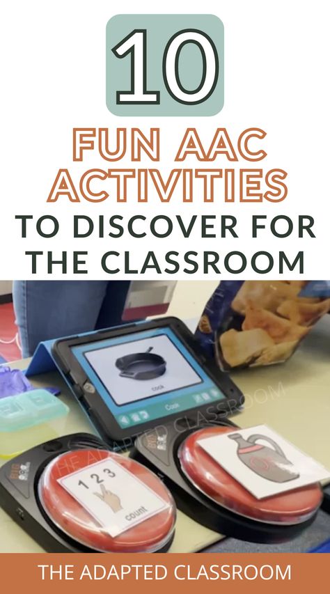 AAC (Augmentative and Alternative Communication) activities can be fun and engaging for people of all ages and abilities. Here are 10 ideas for fun AAC activities. If you want to learn more special education activities, save this pin and visit my website. #SpecialEducation #AdaptedClassroomTips Hands On Activities For Special Education, Switch Adapted Activities, Disabilities Activities, Cvi Activities, Aac Device, Aac Activities, Wh Questions Activities, Fall Classroom Activities, Activities For The Classroom