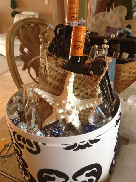 Nautical theme Nautical Gift Basket, Pirate Theme Gift Basket, Nautical Theme Teacher Appreciation, Nautical Wine Bottles, Nautical Theme Bridal Shower, Themed Gift Baskets, Baby Gift Basket, Crafts With Pictures, Wedding Gift Baskets