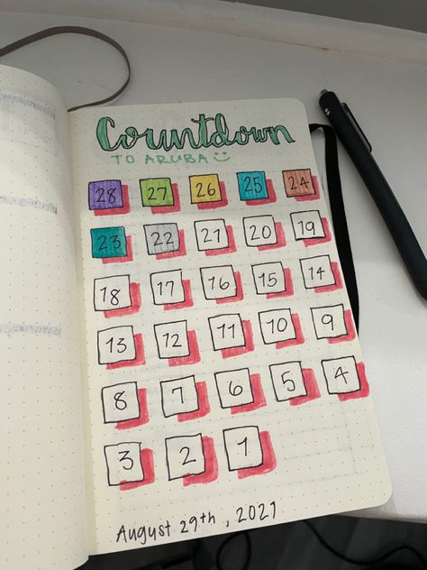 Countdown Journal Ideas, Holiday Countdown Calendar, Diy Countdown Calendar Vacation, Drawing Calendar Ideas, Creative Countdown Ideas, Fun Countdown Ideas, Vacation Countdown Calendar, Diy Countdown Ideas, Calendar Scrapbook Ideas