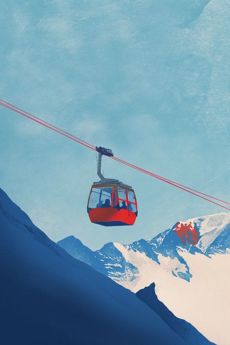 Vintage Ski Art, Ski Graphic Design, Vintage Skiing Aesthetic, Gondola Art, Xmas Prints, Ski Illustration, Ski Gondola, Skiing Aesthetic, Vintage Ski Posters