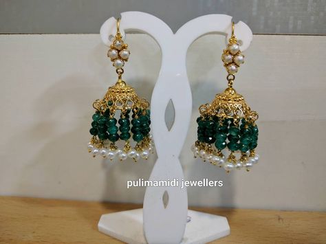 Pulimamidi Jewellers, Pearl Jhumkas, Gold Cat Earrings, Gold Earrings Indian, Gold Jhumka Earrings, Rose Gold Earrings Studs, Pearl Necklace Designs, Black Beaded Jewelry, Bangles Jewelry Designs