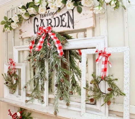 Nordic Farmhouse Christmas-Junk Chic Cottage-How I Found My Style Sundays Christmas Edition- From My Front Porch To Yours Christmas Wall Decor Diy, Christmas Wreaths For Windows, Diy Christmas Wall, Junk Chic Cottage, Farmhouse Style Christmas, Christmas Apartment, Farmhouse Christmas Tree, Christmas Front Porch, Cottage Christmas