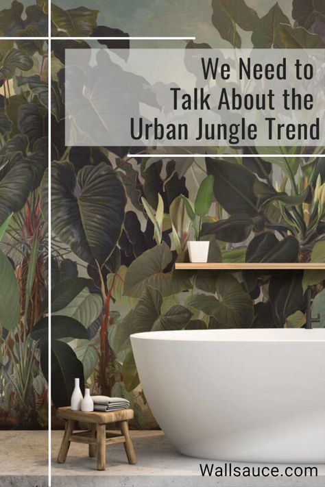 The urban jungle trend is going nowhere anytime soon and we couldn't be more happy about it. One way to make the most of this tropical trend is to install an exotic jungle wallpaper. From dark green leafy wallpapers ideal for a tropical bathroom to pink and green rainforest wallpaper for a stylish living room, there are so many ways to embrace the urban jungle wall mural trend. Where will you install a jungle mural? Jungle Mural Wallpaper, Leafy Wallpapers, Rainforest Wallpaper, Jungle Bathroom, Jungle Wall Mural, Tropical Trend, Jungle Mural, Tropical Bathroom, Jungle Vibes