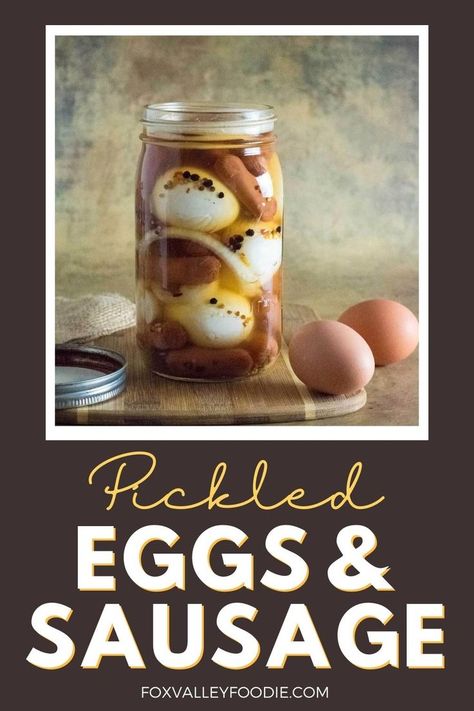 These easy refrigerator Pickled Eggs and Sausage are a deliciously tangy snack that is easy to prepare and requires no canning. Pickling eggs is a great way to use up any extra eggs in the refrigerator and they are perfect to eat with pickled sausage for a tantalizing protein-packed treat. Pickled Eggs And Sausage, Pickled Eggs And Sausage Recipe, Pickling Eggs, Pickled Sausage, High Protein Low Carb Snacks, Pickled Eggs Recipe, Easy Pickling Recipes, Pickled Eggs, Delicious Appetizer Recipes