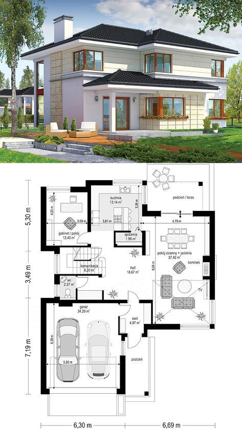 Four Bedroom Modern House Design D0C House Plans With Basement, 2 Story House Plans, 2 Story House, Philippines House Design, Two Story House Design, House Plans Ideas, One Storey House, 2 Storey House Design, Basement House Plans