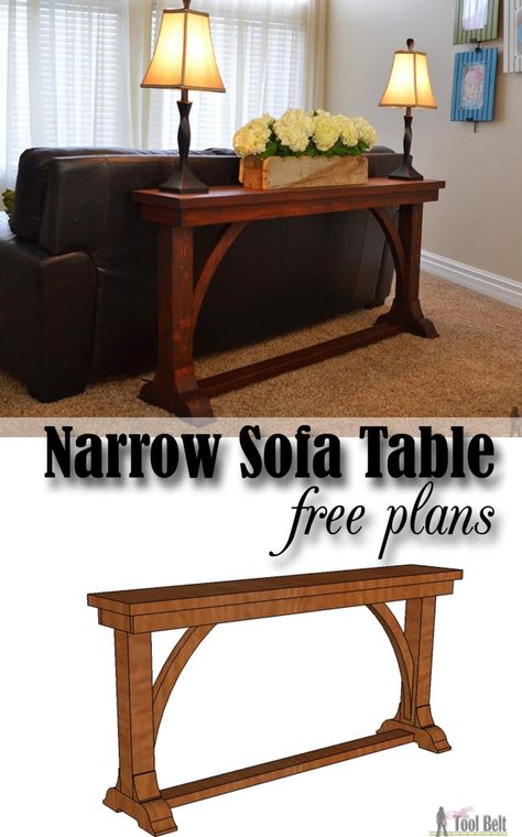 Free DIY plans to build a stylish narrow sofa table for about $30. Remake Furniture, Narrow Sofa, Narrow Sofa Table, Salalah, Cottage Life, Diy Sofa Table, Diy Holz, Diy Sofa, Wood Plans