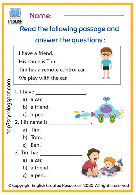 Grade 1 English Worksheets For Kids, Grade 6 English, Reading Comprehension Grade 1, Ingles Kids, Grade 1 Reading, Phonics Cvc, Reading Comprehension Kindergarten, Color Flashcards, All About Me Preschool