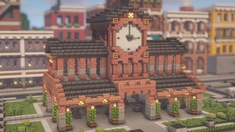 Minecraft Brick Buildings, Minecraft Warehouse Ideas, Town Center Minecraft, Minecraft Town Ideas Buildings, Minecraft Town Ideas, Minecraft Modern City, Zicxa Photos, Minecraft Town, Minecraft Create