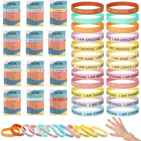 PRICES MAY VARY. Sufficient Graduation Gift: you will receive 36 pieces of motivational bracelets in 12 styles, 3 pieces of each style, equipped with 36 pieces of opp bags and 36 pieces of inspirational cards; The quantity and suitable combination are enough to meet your daily wearing and replacement needs, you can also share them with your classmates and friend Reliable Material: inspirational rubber bracelets bulk are made of quality silicone rubber material, safe and comfortable, strong and s Back To School Goodie Bags For Students, Classroom Gifts For Students, Youth Group Gifts, Principal Appreciation, Themed Bracelets, Motivational Bracelets, Gifts For Students, Student Teacher Gifts, Student Christmas Gifts