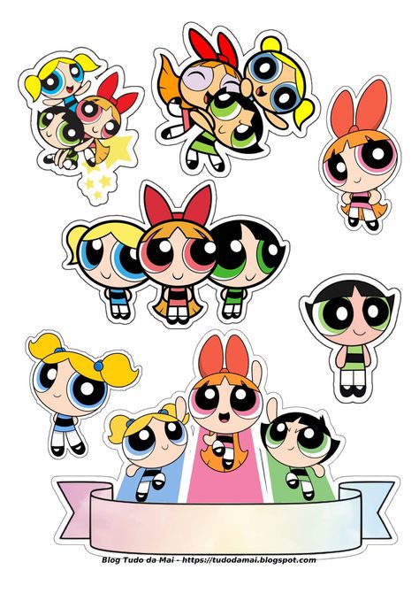 Powerpuff Girls Stickers Printable, Powerpuff Girls Stickers, Powerpuff Buttercup, Super Power Girl, Diy Cake Topper Birthday, Super Nana, Bubble Birthday, Cute Bunny Cartoon, Projets Cricut