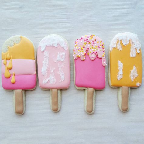 popsicle cookies Popsicle Cookies, Summer Sugar Cookies, Popsicle Party, Cream Candy, Iced Sugar Cookies, Cookie Business, Summer Cookies, Cutout Sugar Cookies, Ice Cream Popsicles