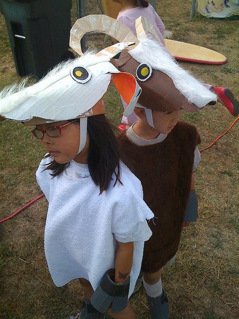 Made 18 of these for the school performance of "Little Goatherd" Diy Goat Costume, Goat Costume Diy, Lemonade Costume, Goat Costume, Halloween Costumes Kids Homemade, Baby Shoes Diy Pattern, Goat Mask, School Performance, Got Costumes