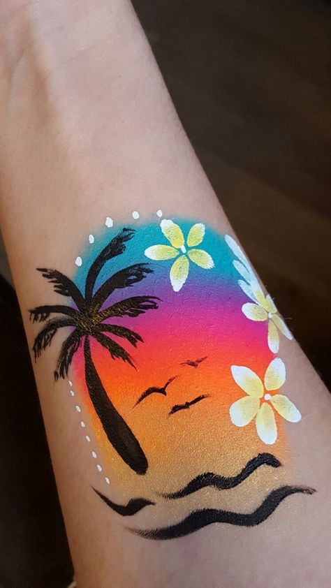 Sunset Face Paint, Things To Paint On Your Leg, Face Painting Designs Aesthetic, Simple Body Painting, Leg Painting, Leg Art, Skin Paint, Kunst Tattoos, Tattoo Henna