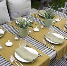 crossways table runner Table Setting Ideas Casual, Outdoor Dinner Party Table, Pottery Barn Table, Casual Table Settings, Table Settings Everyday, Dinner Party Table Settings, Wedding Table Seating, Table Runner Size, Outdoor Dinner Parties