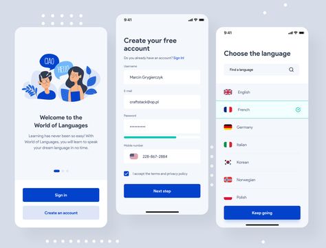 World of Languages - language learning app by Marcin Grygierczyk Language App Design, Change Language Ui, Ux Laws, Language Website, Language App, Language Design, Language Learning App, Startup Presentation, Learn To Speak Italian