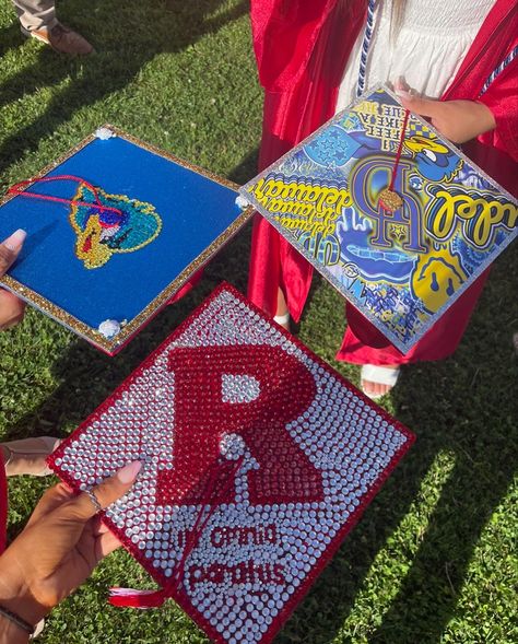 graduation cap, rutgers, college, high school, red, badazzle, cap and gown, friends, udel, 2022 University Of Delaware Graduation Cap, Cornell Graduation Cap, Rutgers Grad Cap, Rutgers Graduation, Senior Things, Grad Cap Decorated, Senior Szn, College Graduation Cap Decoration, Graduation Cap And Gown